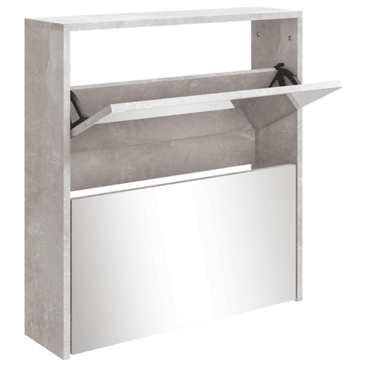 vidaXL Sapateira c espelho 2 divisórias 63x17x67 cm cinza cimento