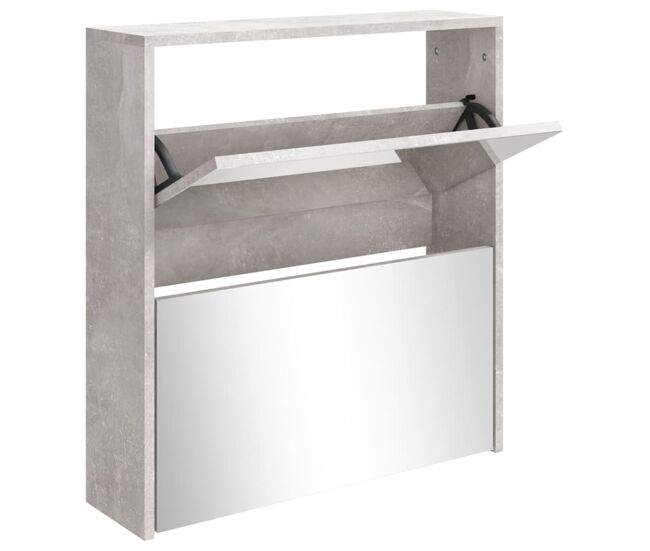 Vidaxl mueble zapatero con espejo 2 niveles gris hormigón 63x17x67 cm