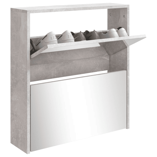 vidaXL Sapateira c espelho 2 divisórias 63x17x67 cm cinza cimento