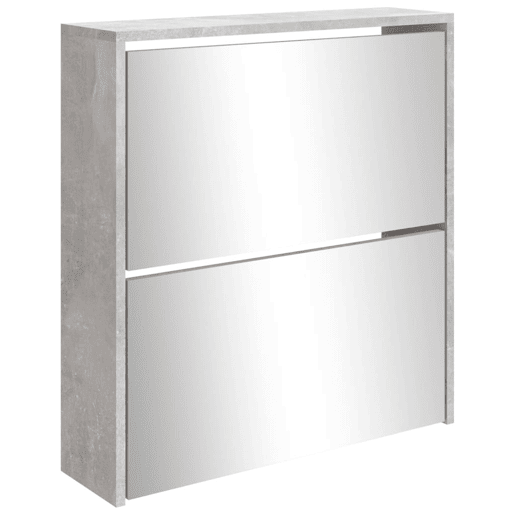 vidaXL Sapateira c espelho 2 divisórias 63x17x67 cm cinza cimento