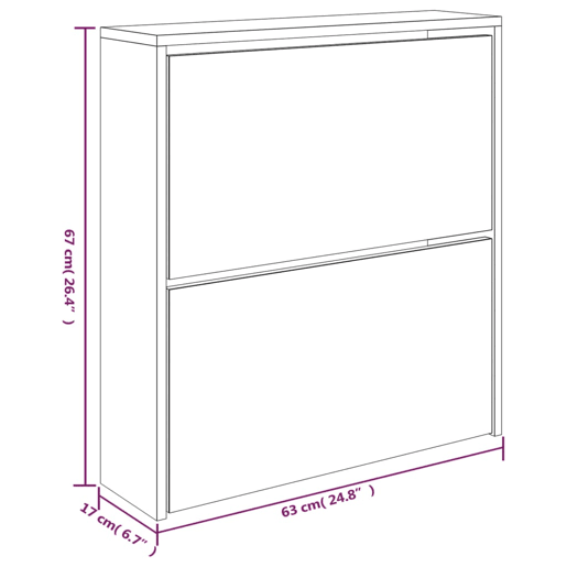 vidaXL Sapateira c espelho 2 divisórias 63x17x67 cm cinza cimento