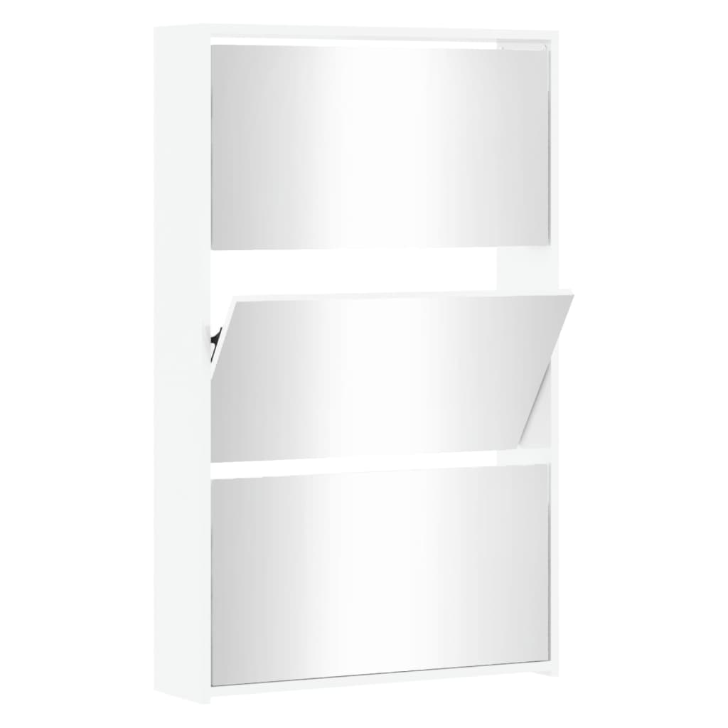 Vidaxl zapatero con espejo de 3 capas blanco brillante 63x17x102,5 cm