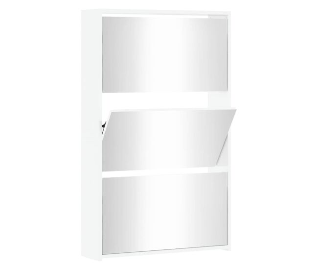 Vidaxl zapatero con espejo de 3 capas blanco brillante 63x17x102,5 cm