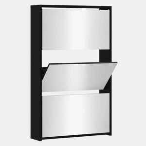 vidaXL Sapateira com Espelho 3 Camadas Preto 63x17x102,5 cm