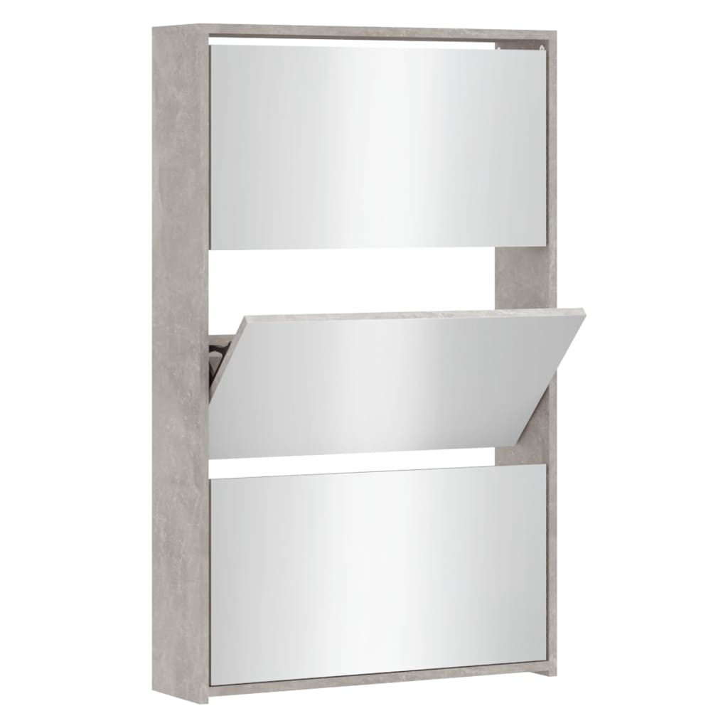 Vidaxl mueble zapatero y espejo 3 niveles gris hormigón 63x17x102,5 cm