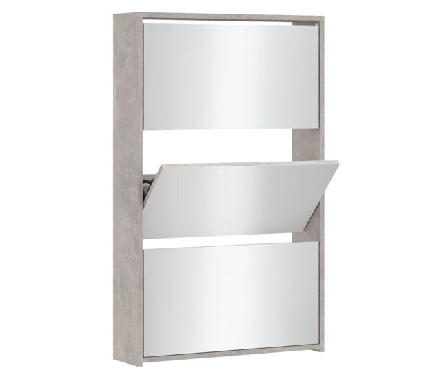 Vidaxl mueble zapatero y espejo 3 niveles gris hormigón 63x17x102,5 cm