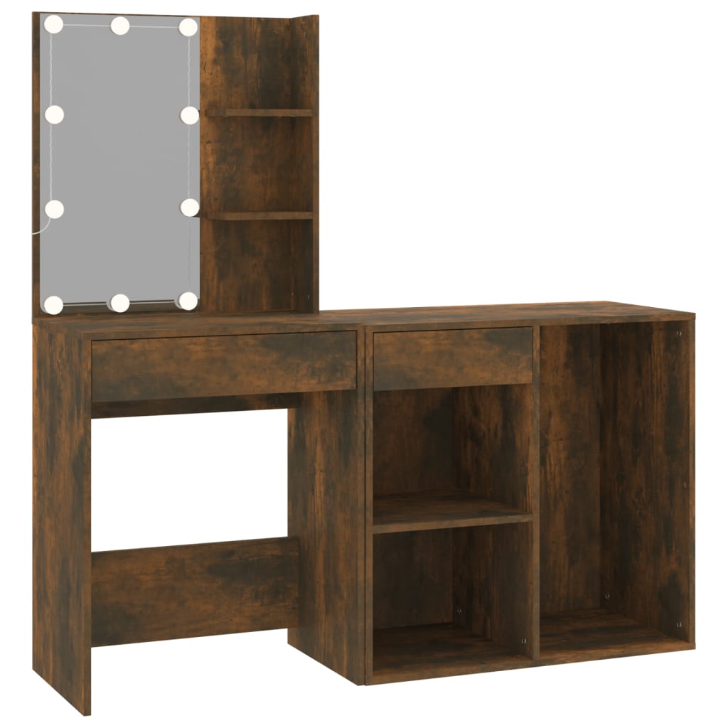 Vidaxl tocador con leds y armario madera contrachapada roble ahumado