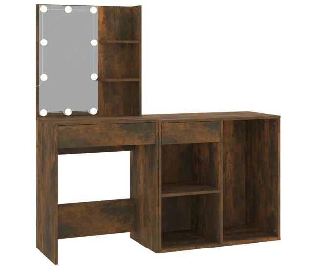 Vidaxl tocador con leds y armario madera contrachapada roble ahumado