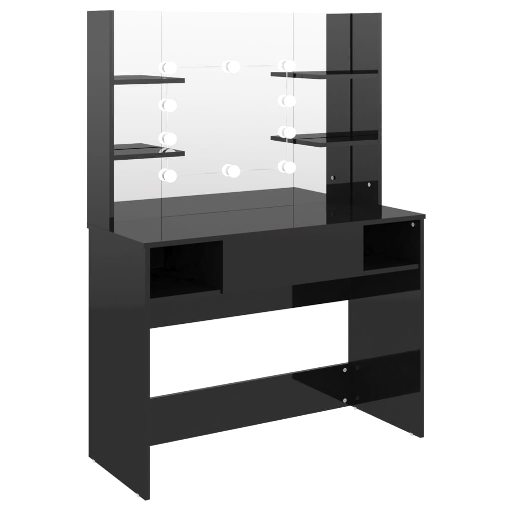 Vidaxl tocador de maquillaje luces led mdf negro brillo 100x40x135 cm