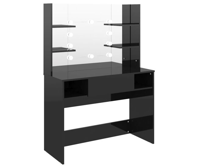Vidaxl tocador de maquillaje luces led mdf negro brillo 100x40x135 cm