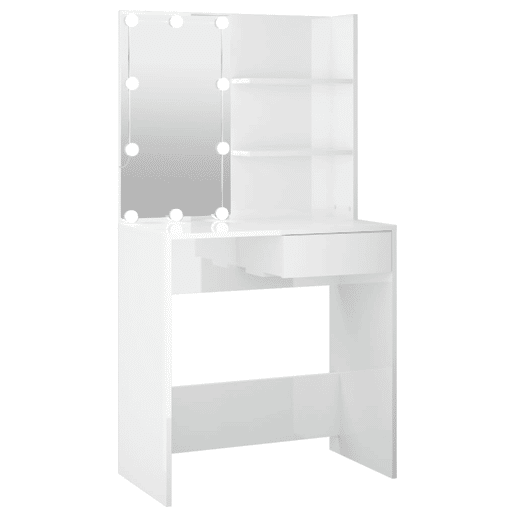vidaXL Toucador com LEDs 74,5x40x141 cm branco brilhante vidaXL Toucador com LEDs 74,5x40x141 cm branco brilhante
