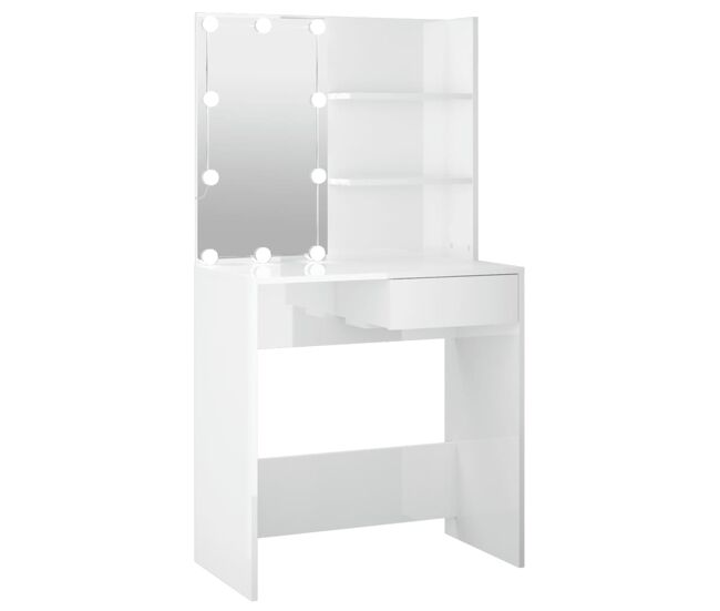 Vidaxl tocador con led blanco brillante 74,5x40x141 cm