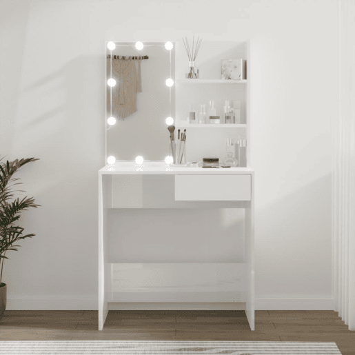 vidaXL Toucador com LEDs 74,5x40x141 cm branco brilhante vidaXL Toucador com LEDs 74,5x40x141 cm branco brilhante