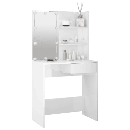 vidaXL Toucador com LEDs 74,5x40x141 cm branco brilhante vidaXL Toucador com LEDs 74,5x40x141 cm branco brilhante