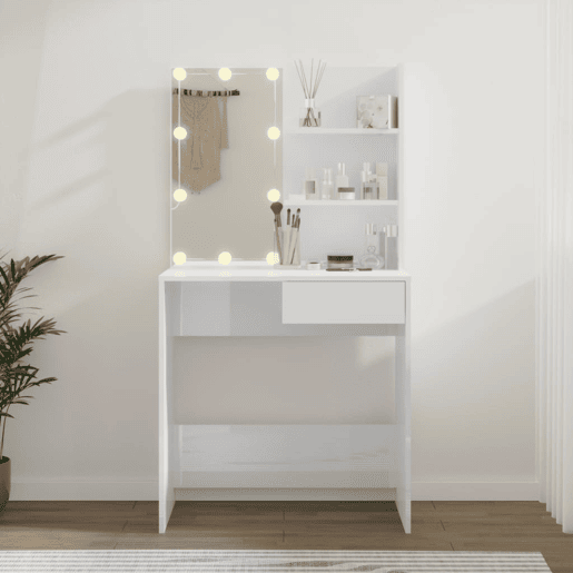 vidaXL Toucador com LEDs 74,5x40x141 cm branco brilhante vidaXL Toucador com LEDs 74,5x40x141 cm branco brilhante