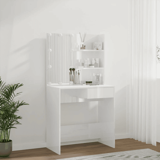 vidaXL Toucador com LEDs 74,5x40x141 cm branco brilhante vidaXL Toucador com LEDs 74,5x40x141 cm branco brilhante