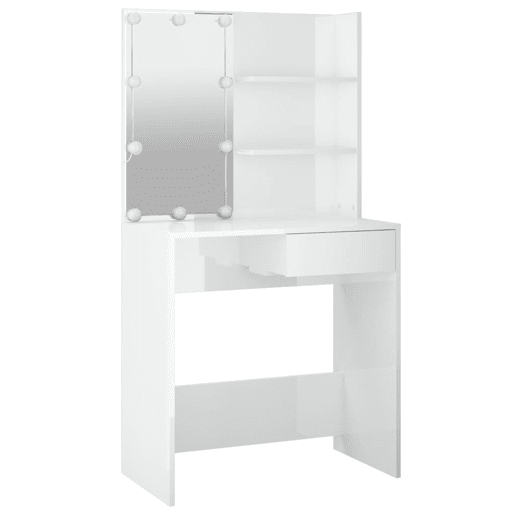 vidaXL Toucador com LEDs 74,5x40x141 cm branco brilhante vidaXL Toucador com LEDs 74,5x40x141 cm branco brilhante