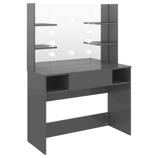 vidaXL Mesa de maquilhagem c LEDs 100x40x135 cm MDF cinza brilhante
