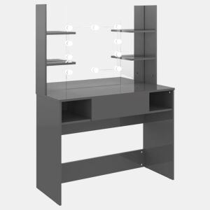 vidaXL Mesa de maquilhagem c LEDs 100x40x135 cm MDF cinza brilhante
