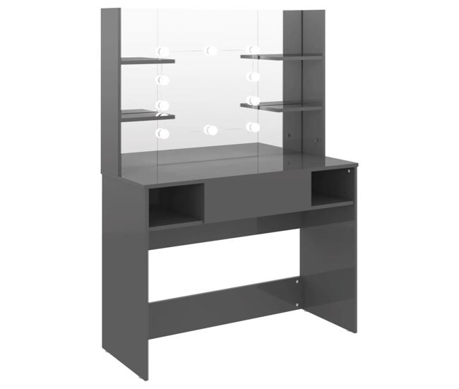 Vidaxl tocador de maquillaje luces led mdf gris brillo 100x40x135 cm
