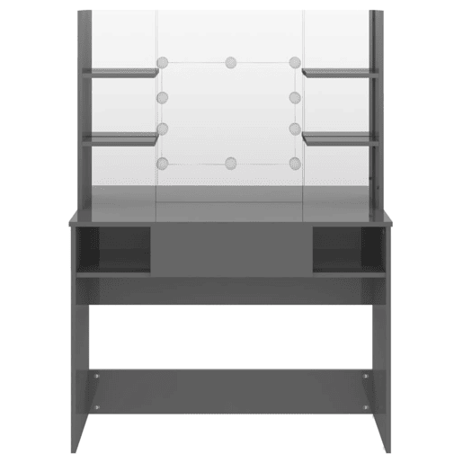 vidaXL Mesa de maquilhagem c LEDs 100x40x135 cm MDF cinza brilhante