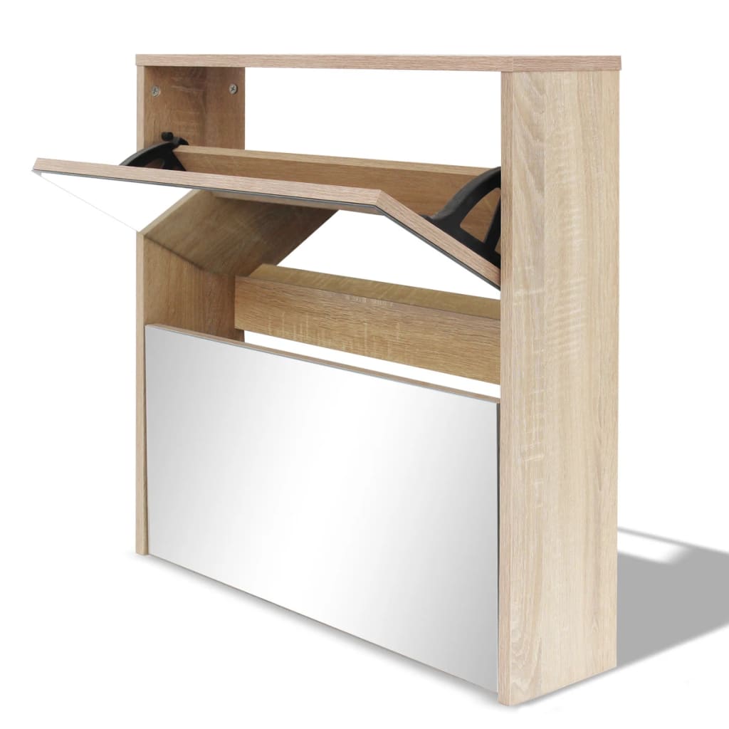 Vidaxl mueble zapatero 2 compartimentos espejo color roble 63x17x67cm