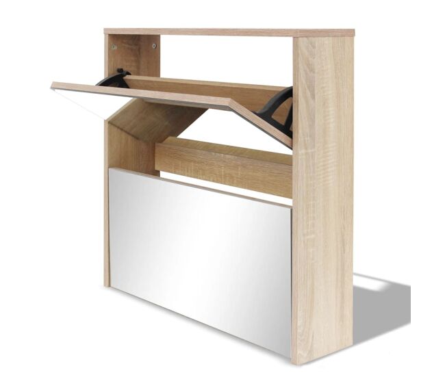Vidaxl mueble zapatero 2 compartimentos espejo color roble 63x17x67cm