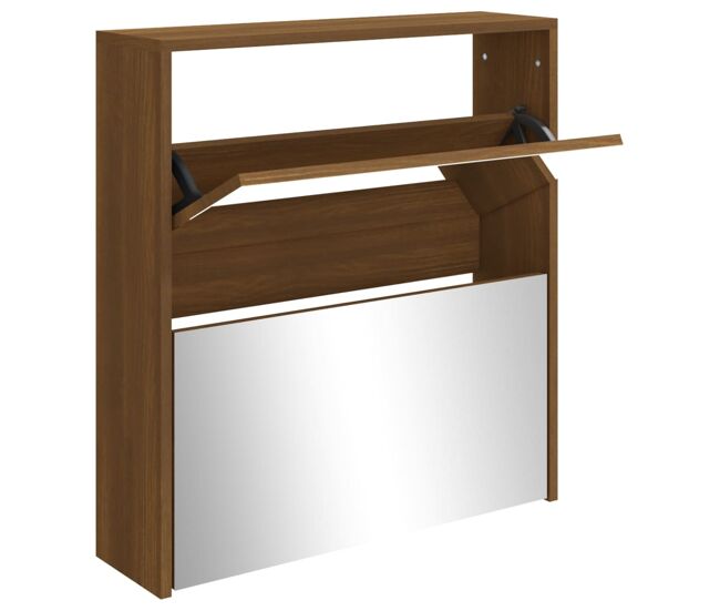 Vidaxl mueble zapatero con espejo 2 niveles roble marrón 63x17x67 cm