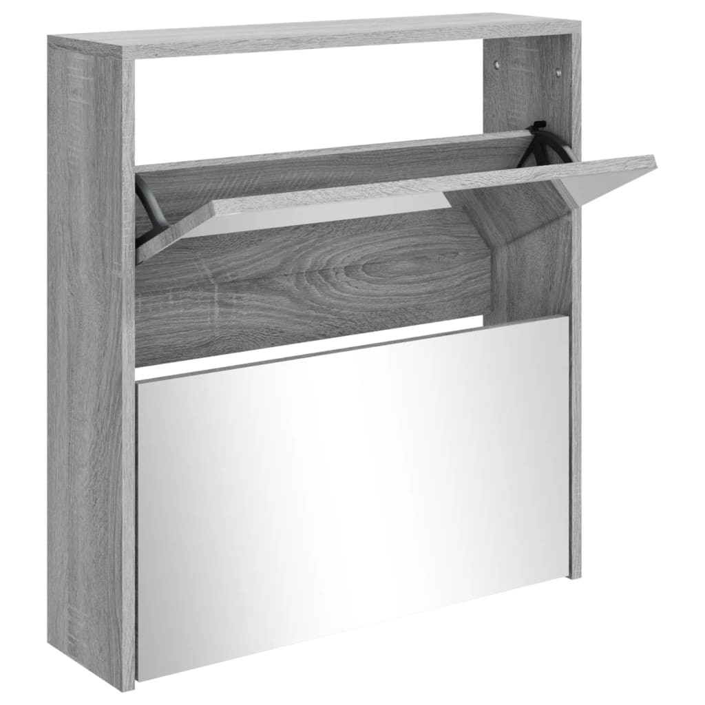 Vidaxl mueble zapatero con espejo 2 niveles gris sonoma 63x17x67 cm