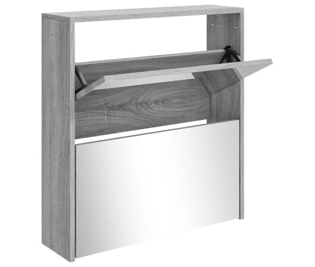 Vidaxl mueble zapatero con espejo 2 niveles gris sonoma 63x17x67 cm