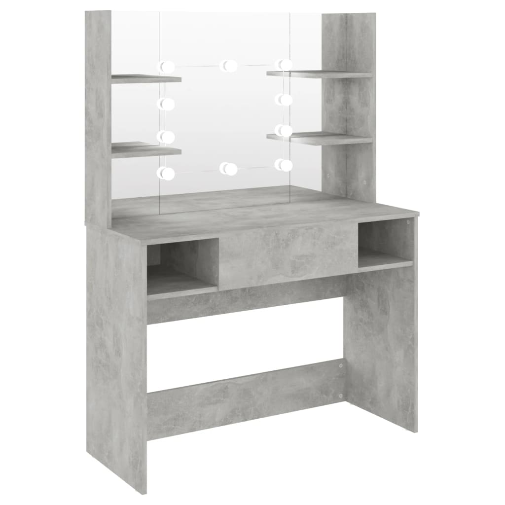 Vidaxl tocador de maquillaje luces led mdf gris hormigón 100x40x135 cm