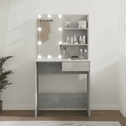 vidaXL Toucador com LEDs 74,5x40x141 cm cinzento cimento