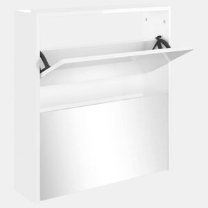 vidaXL Sapateira c espelho 2 divisórias 63x17x67 cm branco brilhante