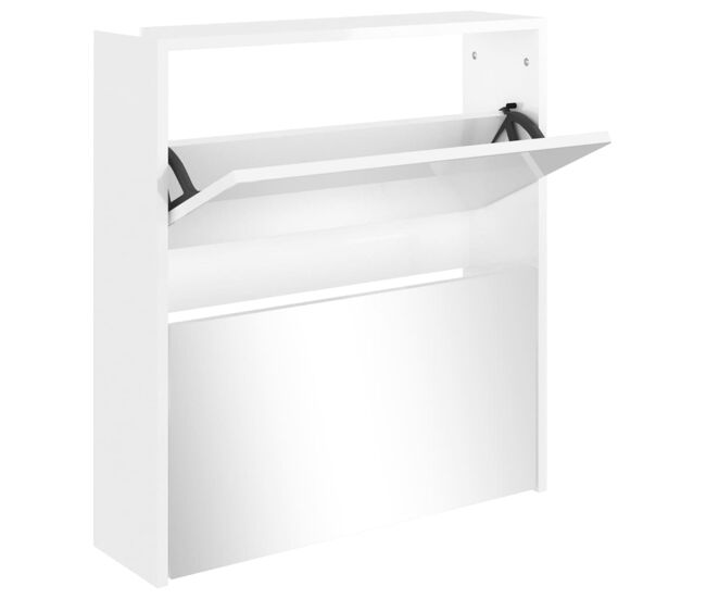 Vidaxl mueble zapatero con espejo 2 niveles blanco brillo 63x17x67 cm