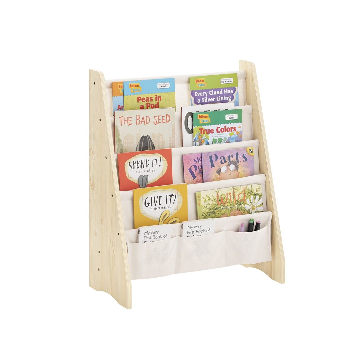 Sobuy kmb50-n librería infantil para niños con 4 estanterías y 3 bolsillos estantería