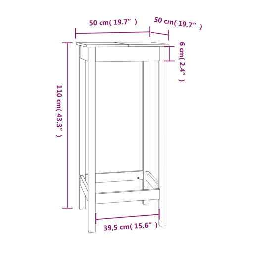 vidaXL Mesa de bar 50x50x110 cm madeira de pinho maciça branco