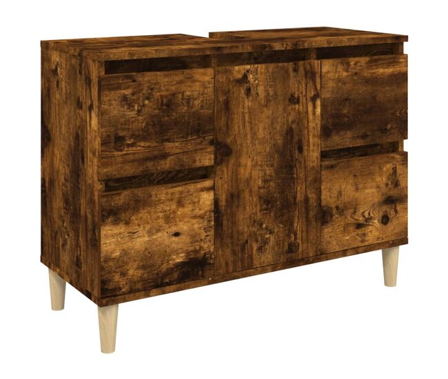 Vidaxl armario de lavabo madera contrachapada roble ahumado 80x33x60cm