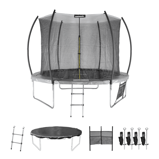 Trampolim 305cm com rede interna e pacote de acessórios, Mars Inner XXL, Cinza, 303x303x76 cm