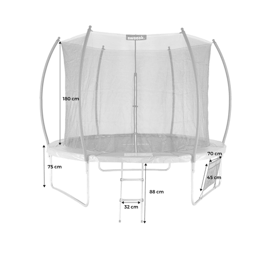 Trampolim 305cm com rede interna e pacote de acessórios, Mars Inner XXL, Cinza, 303x303x76 cm