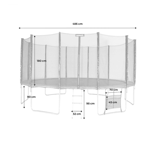 Trampolim com pacote de acessórios, 490cm Cinza - 490x490x270 cm