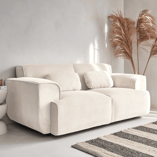 Sofá Wallas, 2 lugares, tecido de veludo cotelê branco cremoso L 180 x P 98 x A 73cm