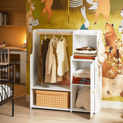 Cabide Infantil Prateleira para Quarto Infantil com 2 Compartimentos e 1 Porta 94 x 35 x 110 cm KMB110-W SoBuy PT