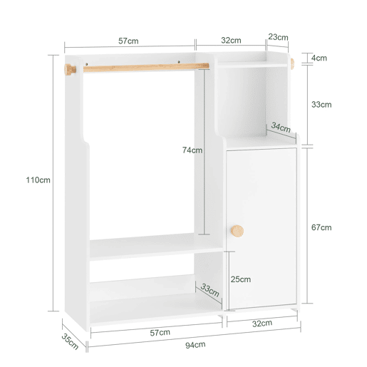 Cabide Infantil Prateleira para Quarto Infantil com 2 Compartimentos e 1 Porta 94 x 35 x 110 cm KMB110-W SoBuy PT