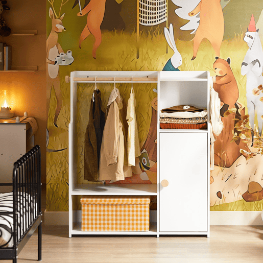 Cabide Infantil Prateleira para Quarto Infantil com 2 Compartimentos e 1 Porta 94 x 35 x 110 cm KMB110-W SoBuy PT