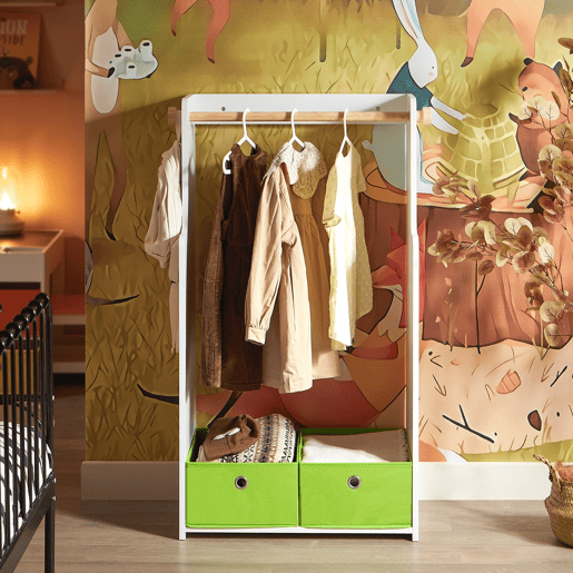 Roupeiro infantil com cabide e caixas, prateleira para roupa infantil 60 x 35 x 110 cm KMB109-W SoBuy PT