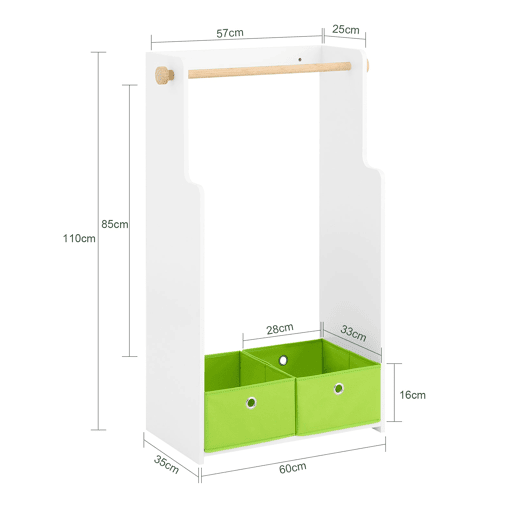 Roupeiro infantil com cabide e caixas, prateleira para roupa infantil 60 x 35 x 110 cm KMB109-W SoBuy PT