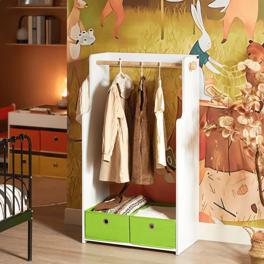 Roupeiro infantil com cabide e caixas, prateleira para roupa infantil 60 x 35 x 110 cm KMB109-W SoBuy PT