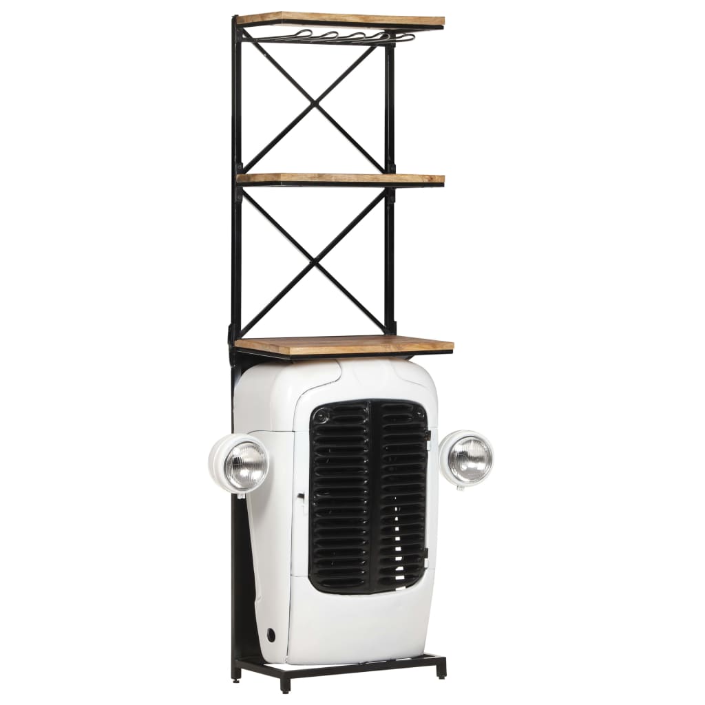 Vidaxl botellero forma de tractor madera de mango rugosa 49x31x172 cm
