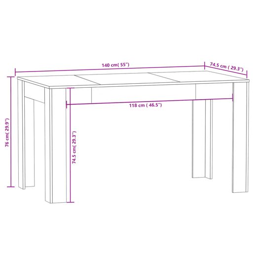 vidaXL Mesa de jantar 140x74,5x76 cm derivados madeira carvalho fumado