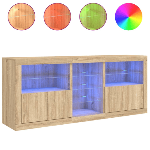vidaXL Aparador com luzes LED 162x37x67 cm carvalho sonoma vidaXL Aparador com luzes LED 162x37x67 cm carvalho sonoma